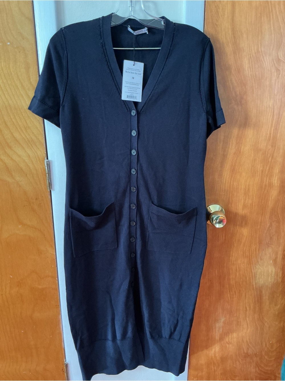 MM Lafleur Black Short-Sleeve Button-Front Midi Dress